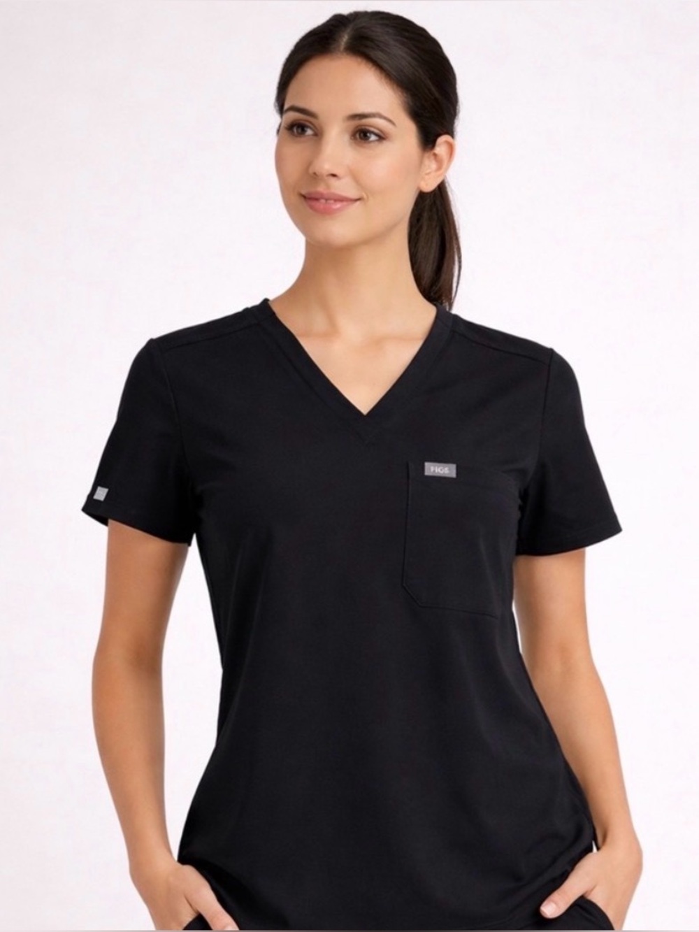 FIGS Black Scrub women’s Top S Technical Collection V-Neck (A458)✨